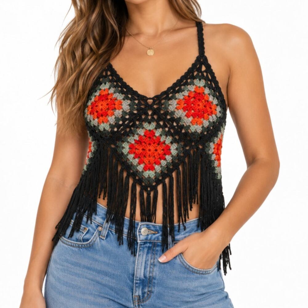 NWT Vivid Crochet Fringe Festival Tank Top XL